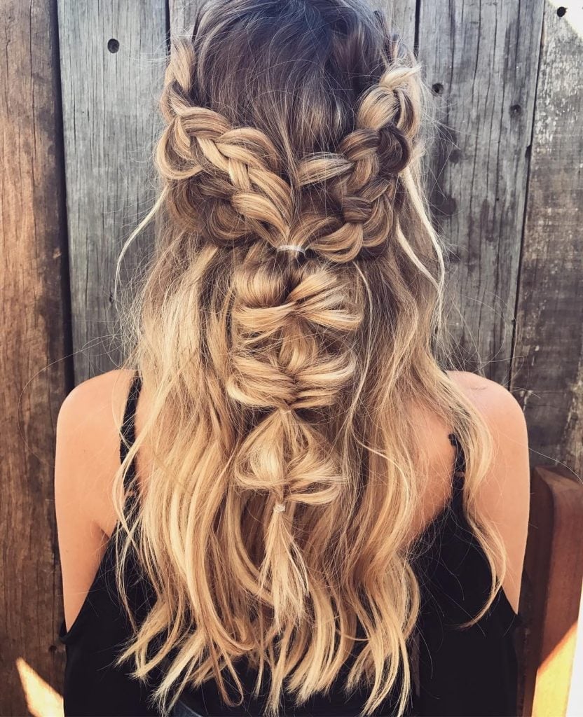 Mid-Back Blonde Balayage Half-Up With Braided Crown Mid-Back Blonde Balayage Half-Up With Braided Crown — Simple Extensions Hairstyles