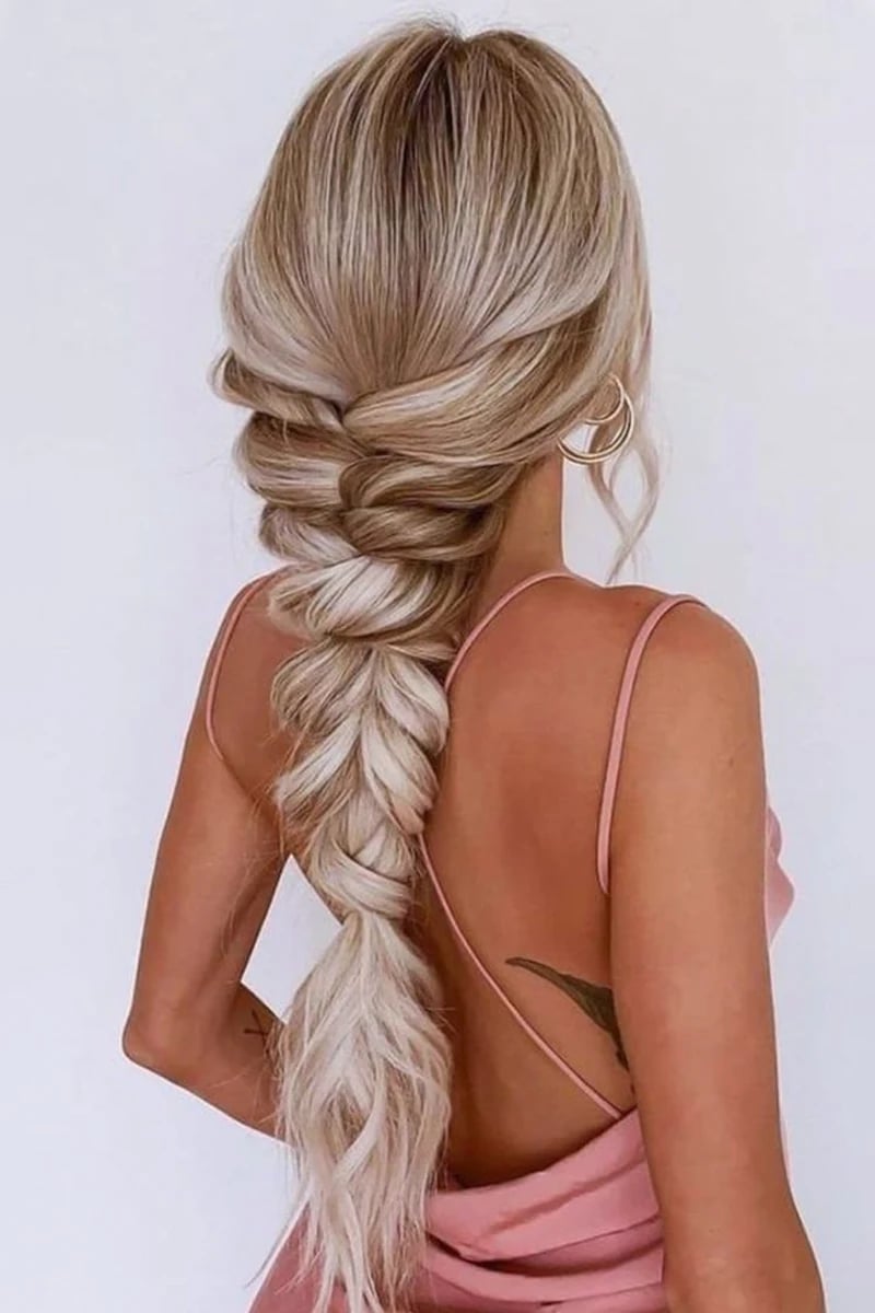 Mid-Back Blonde Fishtail Braid With Subtle Highlights Mid-Back Blonde Fishtail Braid With Subtle Highlights — Simple Extensions Hairstyles