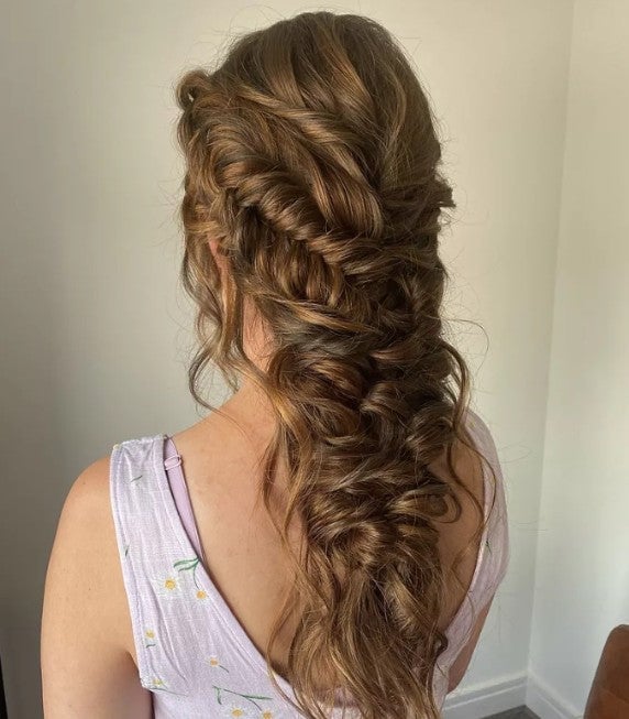 Mid-Back Medium Brown Braid With Blonde Highlights, Wavy Mid-Back Medium Brown Braid With Blonde Highlights, Wavy — Simple Extensions Hairstyles
