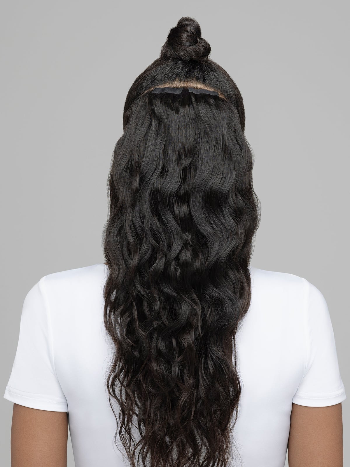 Mid-Back Dark Brown Half-Up Half-Down Extension Application Mid-Back Dark Brown Half-Up Half-Down Extension Application — Simple Extensions Hairstyles