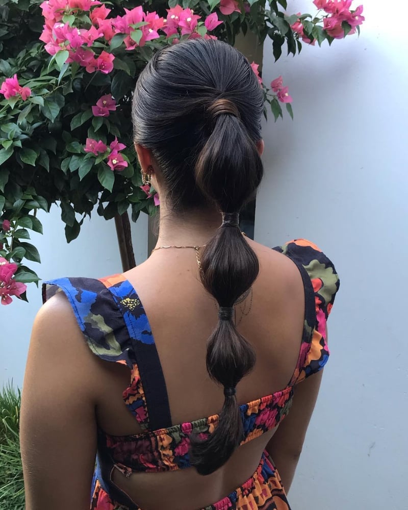 Mid-Back Dark Brown Bubble Ponytail Mid-Back Dark Brown Bubble Ponytail — Simple Extensions Hairstyles