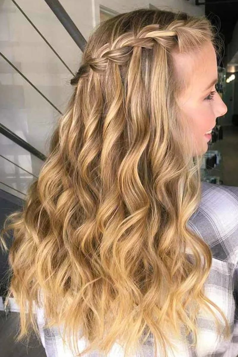 Collarbone Blonde Waterfall Braid With Loose Waves Collarbone Blonde Waterfall Braid With Loose Waves — Simple Extensions Hairstyles