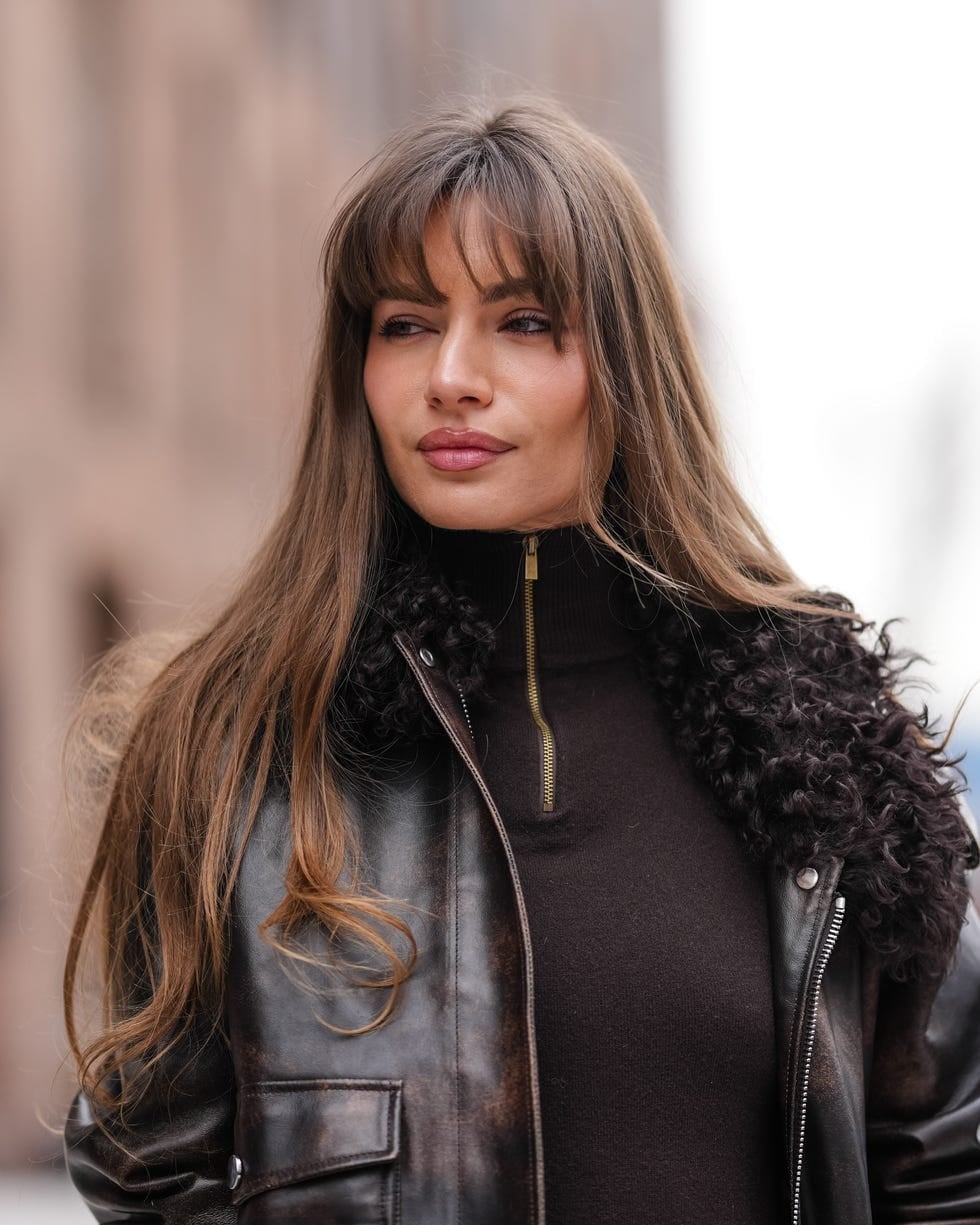 Collarbone Medium Brown With Wispy Bangs — Simple Face Framing Bangs