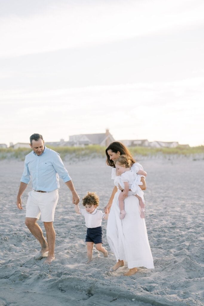 Light Blue and White Attire for a Serene Beach Walk Light Blue and White Attire for a Serene Beach Walk — Simple Family Photo Outfits