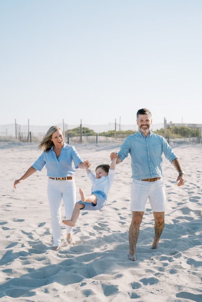 Blue and White Shirts with White Pants for a Beach Outing Blue and White Shirts with White Pants for a Beach Outing — Simple Family Photo Outfits