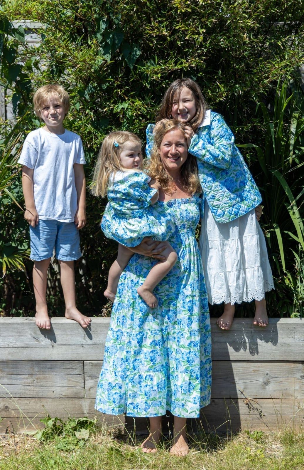 Matching Blue Floral Print Outfits for an Outdoor Gathering Matching Blue Floral Print Outfits for an Outdoor Gathering — Simple Family Photo Outfits