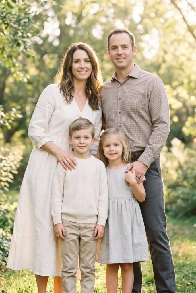 Neutral Earth Tones with a Touch of Blue for Family Portraits Neutral Earth Tones with a Touch of Blue for Family Portraits — Simple Family Photo Outfits