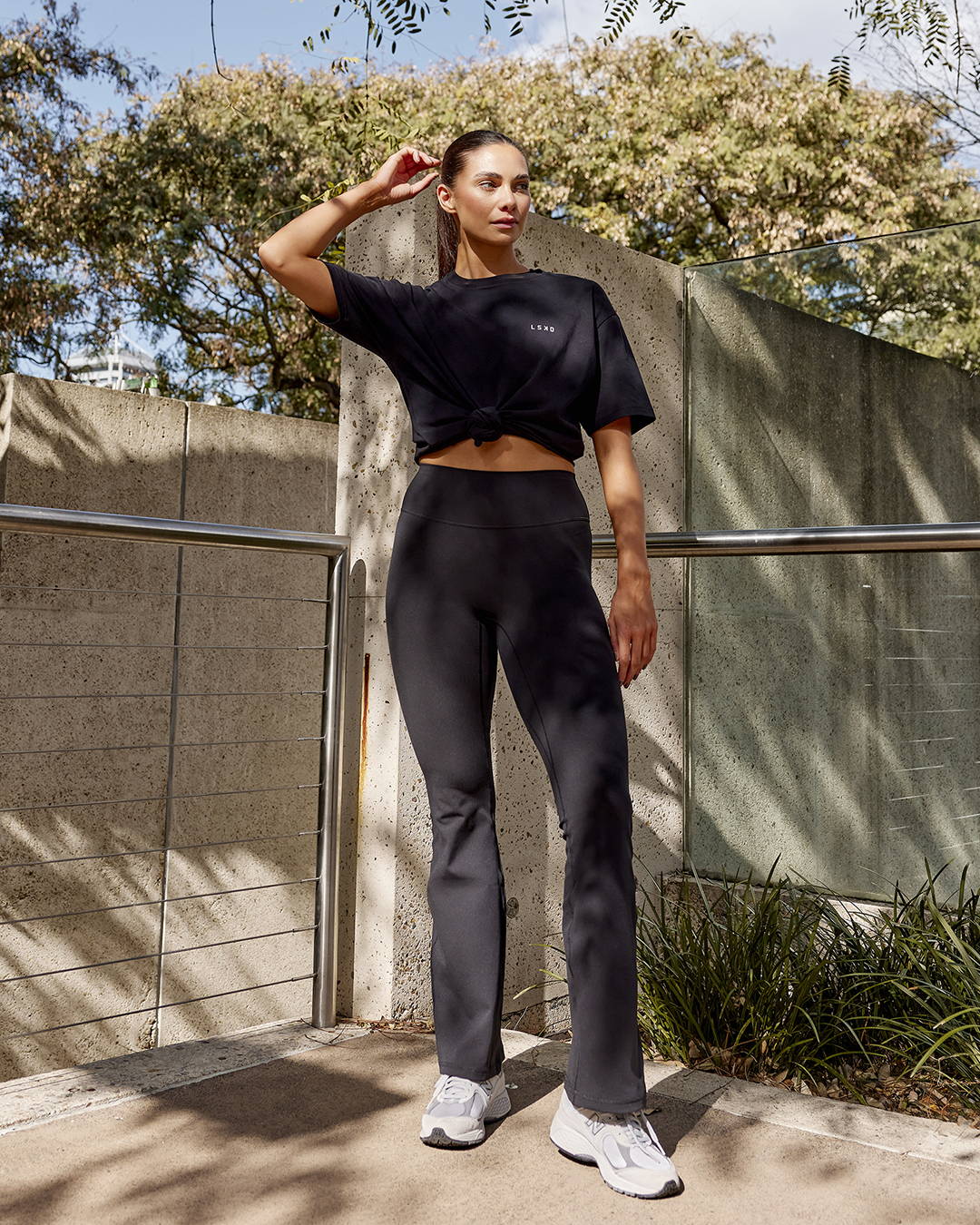 Black Cropped T-Shirt with Flare Leggings — Simple Flare Leggings Outfits