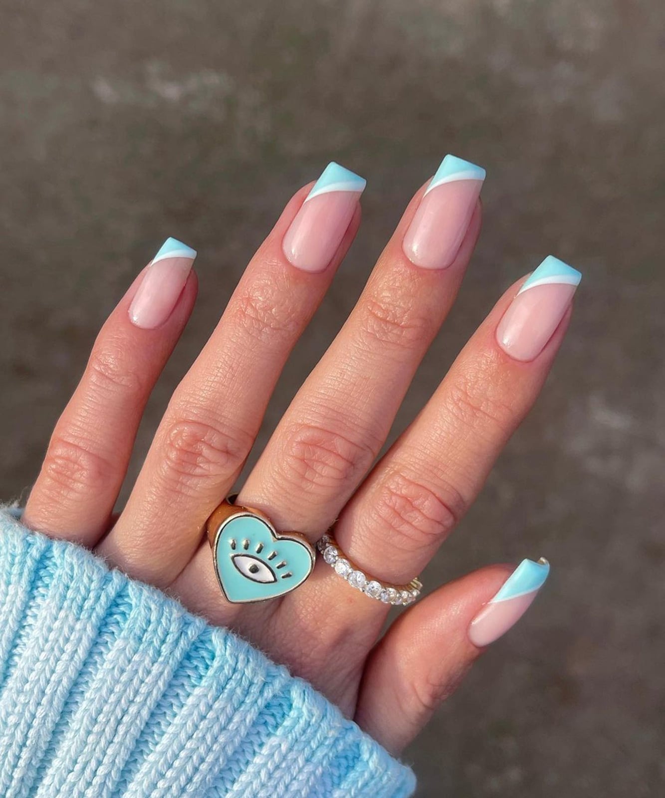 Double Blue French Medium Square Nails Double Blue French Medium Square Nails — Simple French Nails