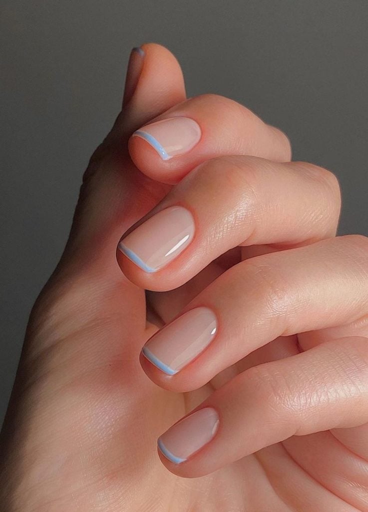 Light Blue French Short Square Nails Light Blue French Short Square Nails — Simple French Nails