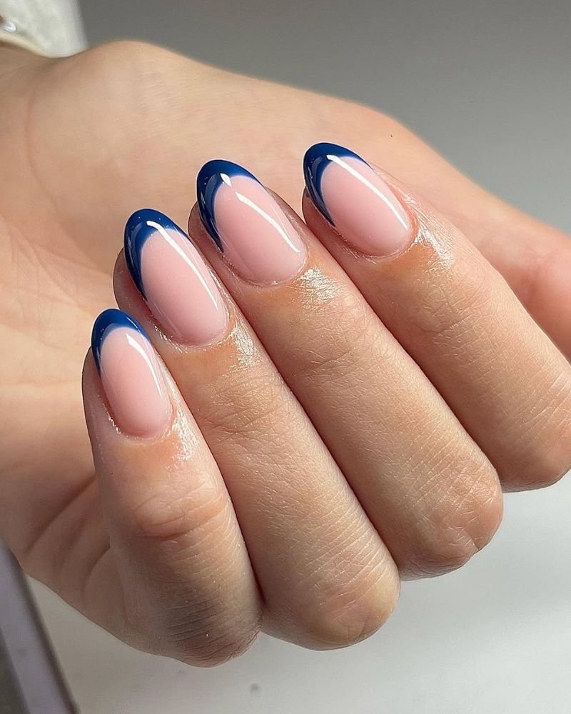Bold Blue French Medium Almond Nails Bold Blue French Medium Almond Nails — Simple French Nails