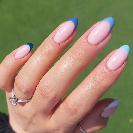 Vibrant Blue French Long Almond Nails Vibrant Blue French Long Almond Nails — Simple French Nails
