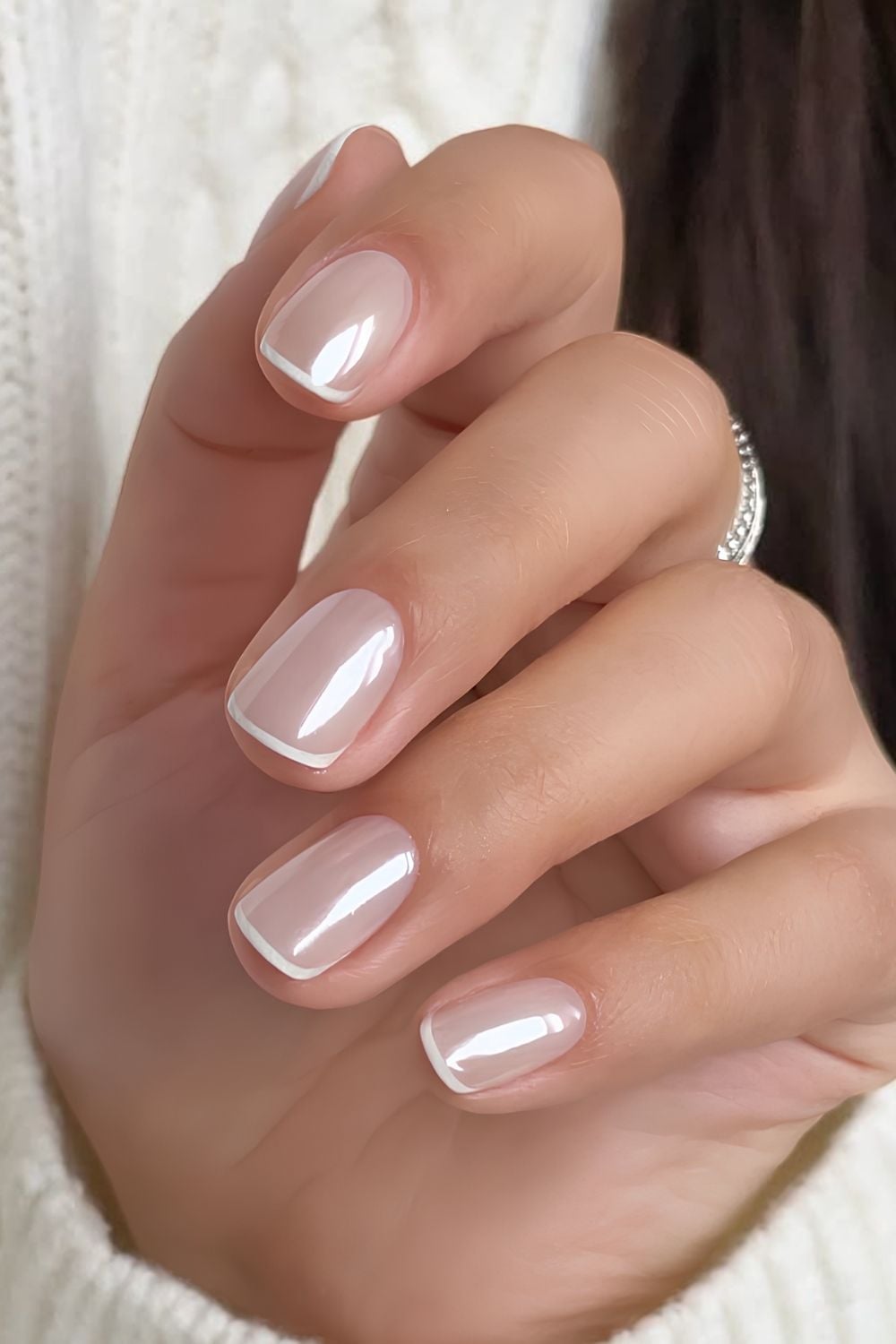 Pearl Shimmer Micro French Soft Square Nails Pearl Shimmer Micro French Soft Square Nails — Simple French Nails