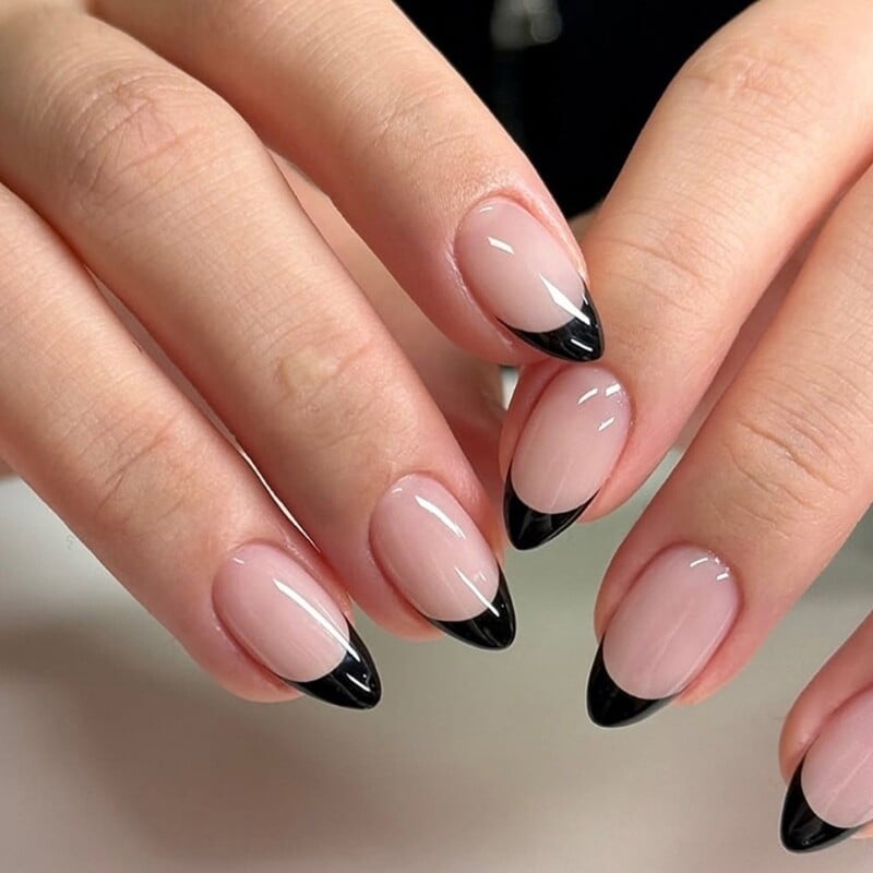 Medium Almond Black French Tips Medium Almond Black French Tips — Simple French Tip Nails