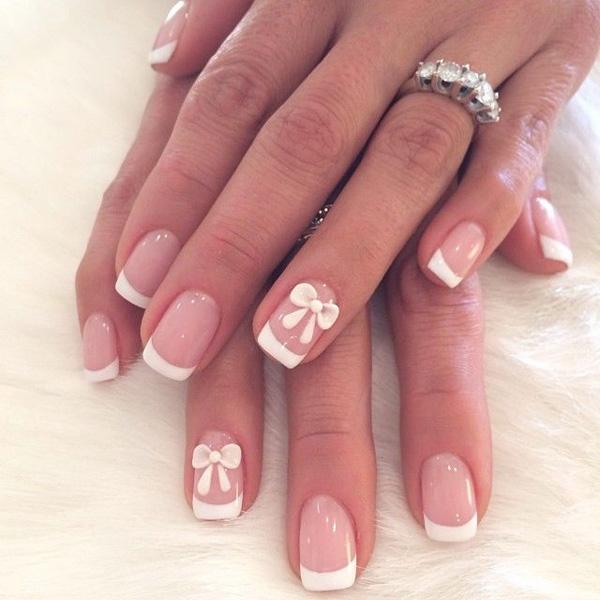 Short Square White French Tips With 3D Bows Short Square White French Tips With 3D Bows — Simple French Tip Nails
