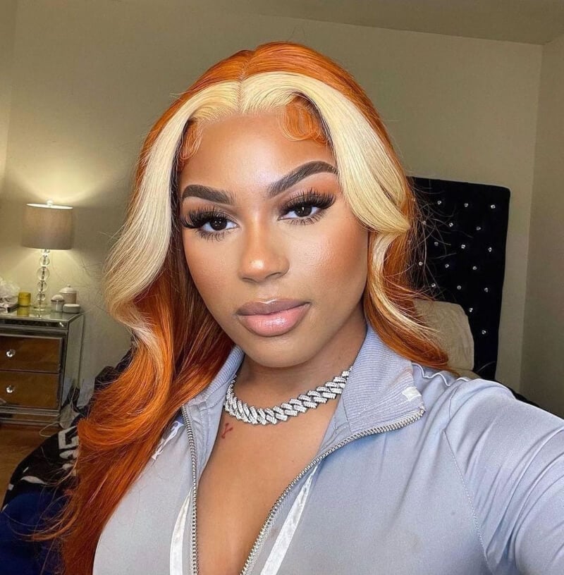 Vibrant Orange Collarbone Cut With Blonde Highlights Vibrant Orange Collarbone Cut With Blonde Highlights — Simple Frontal Hairstyles