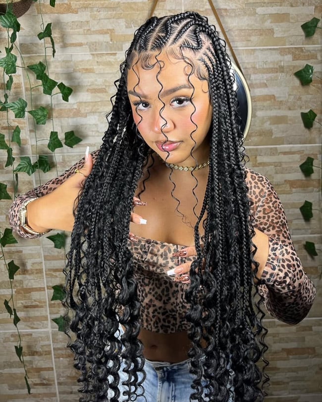 Fulani Braids With Loose Curly Ends, Extending To The Mid-Back — Simple Fulani Braids Hairstyles