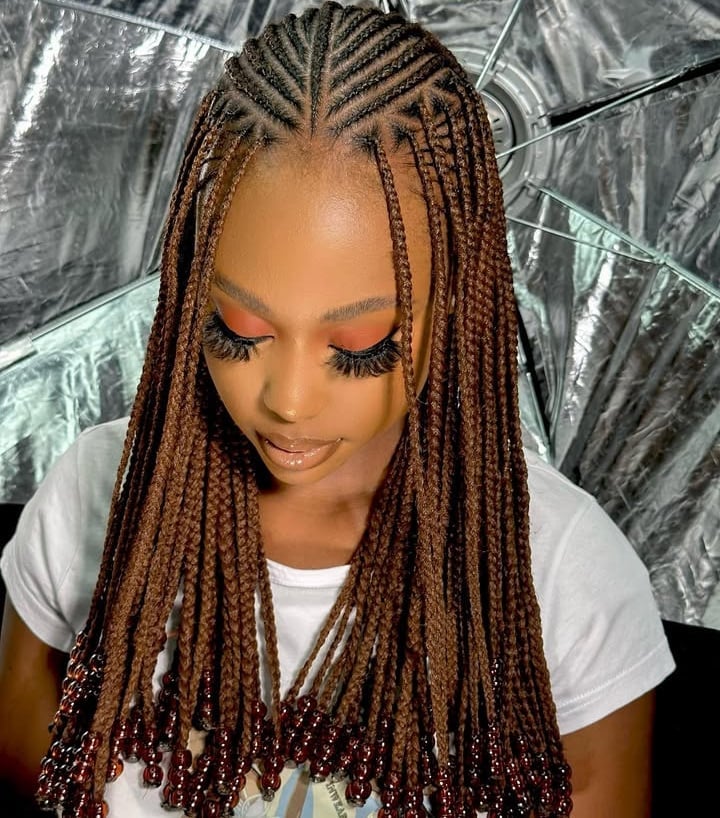 Mid-Back Box Braids With Loose Wavy Ends, Medium Brown — Simple Fulani Braids Hairstyles