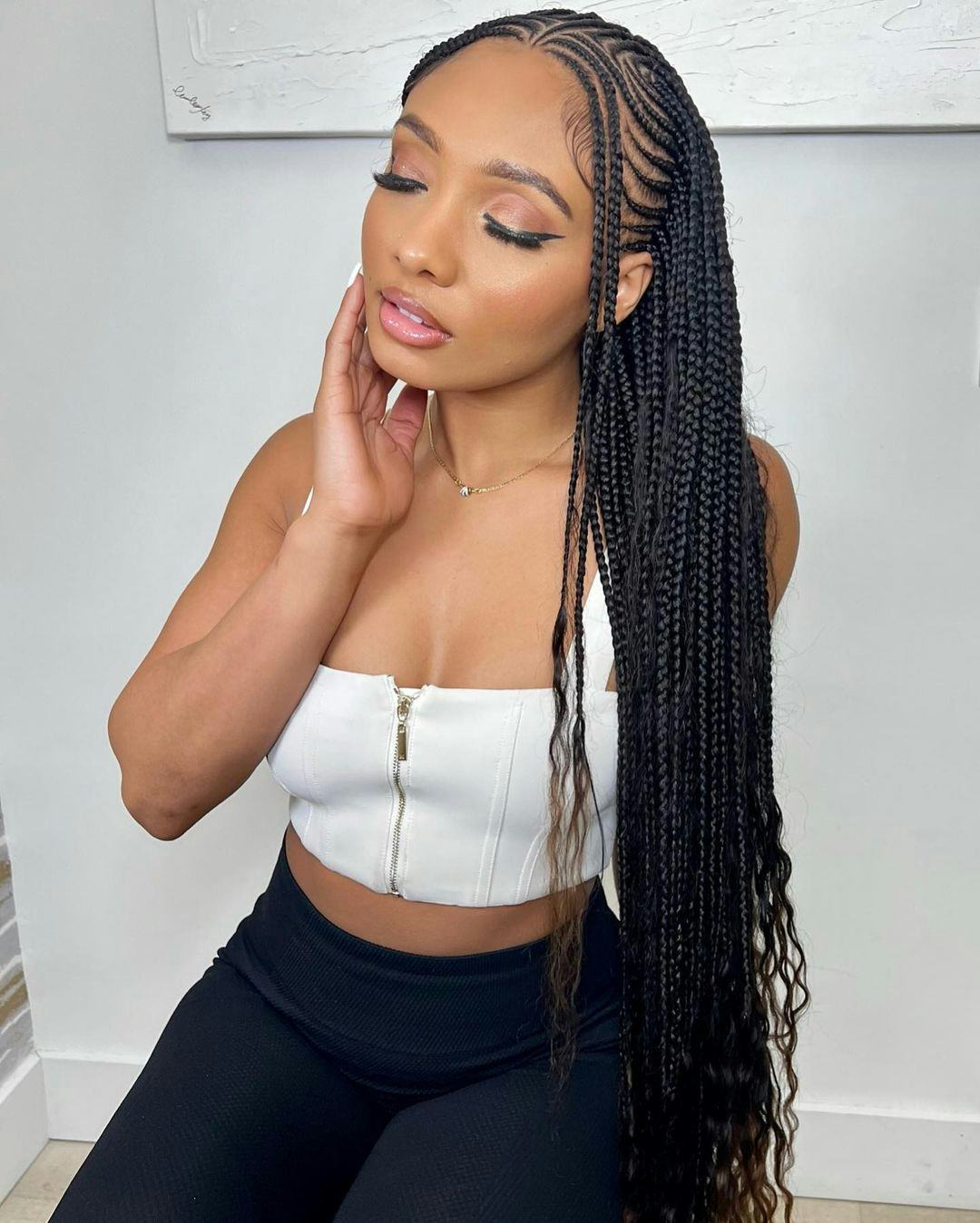 Mid-Back Fulani Braids With Loose Wavy Ends — Simple Fulani Braids Hairstyles