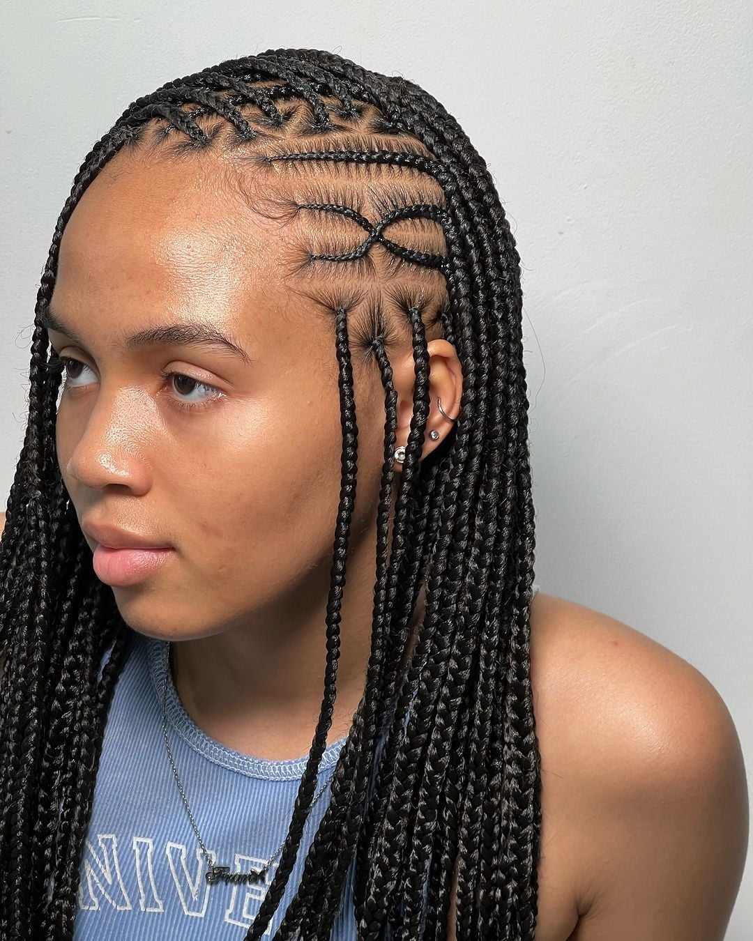 Long Straight Black Fulani Braids With Temple Detail — Simple Fulani Braids Natural Hair