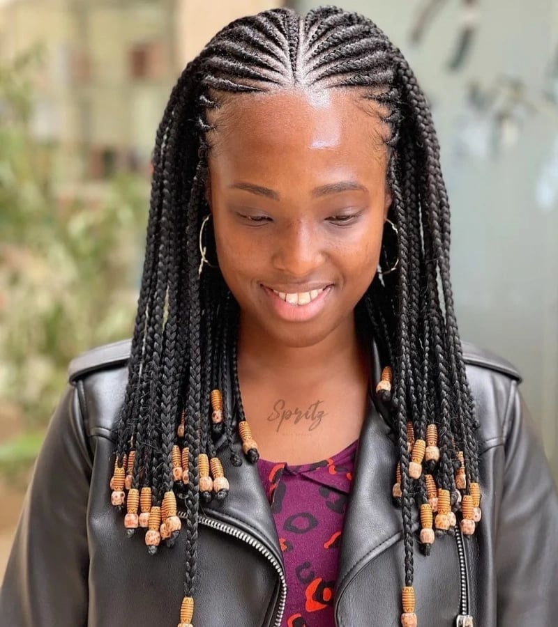 Shoulder Length Black Fulani Braids With Wooden Beads — Simple Fulani Braids Natural Hair