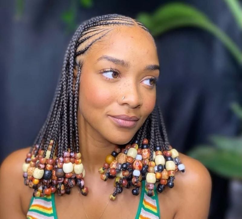 Chin-Length Fulani Braids With Colorful Beads — Simple Fulani Braids Natural Hair