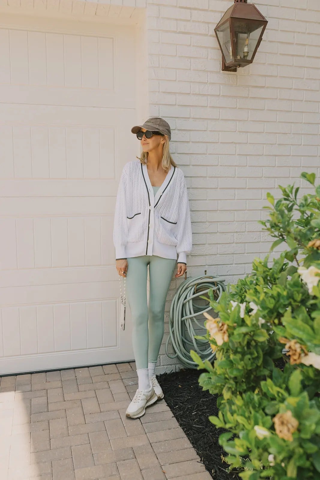 Knit Cardigan, Leggings, and Baseball Cap for Athletic Style Knit Cardigan, Leggings, and Baseball Cap for Athletic Style — Simple Game Day Outfits