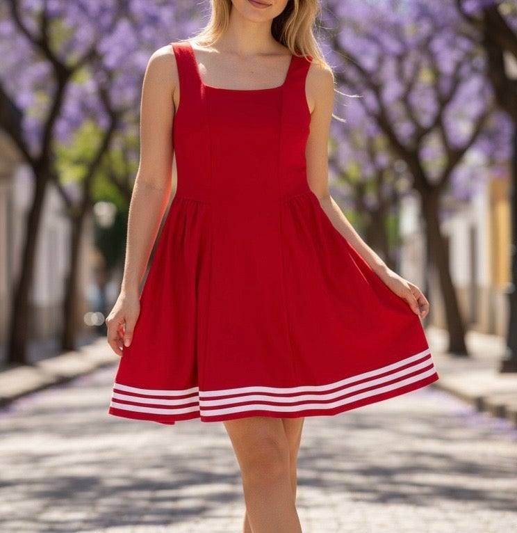 Sleeveless Red and White Striped Dress for Casual Wear Simple Game Day Outfits