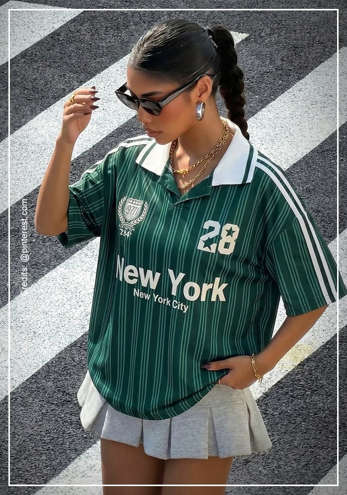 Oversized Jersey with Pleated Mini Skirt for Athletic Style Oversized Jersey with Pleated Mini Skirt for Athletic Style — Simple Game Day Outfits