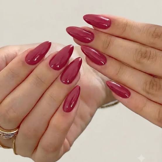 Deep Berry Red Medium Almond Glossy Deep Berry Red Medium Almond Glossy — Simple Gel Nails Colors