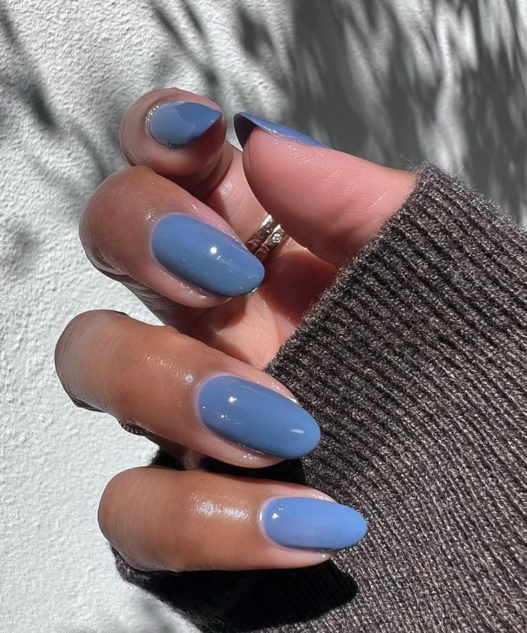Dusty Blue Medium Almond Gel Polish Dusty Blue Medium Almond Gel Polish — Simple Gel Nails Colors