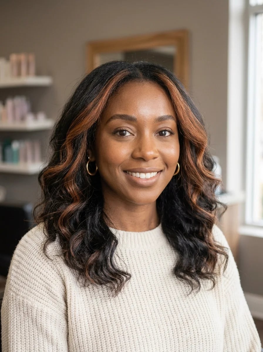 Shoulder Length Dark Base With Ginger Highlights — Simple Ginger Highlights