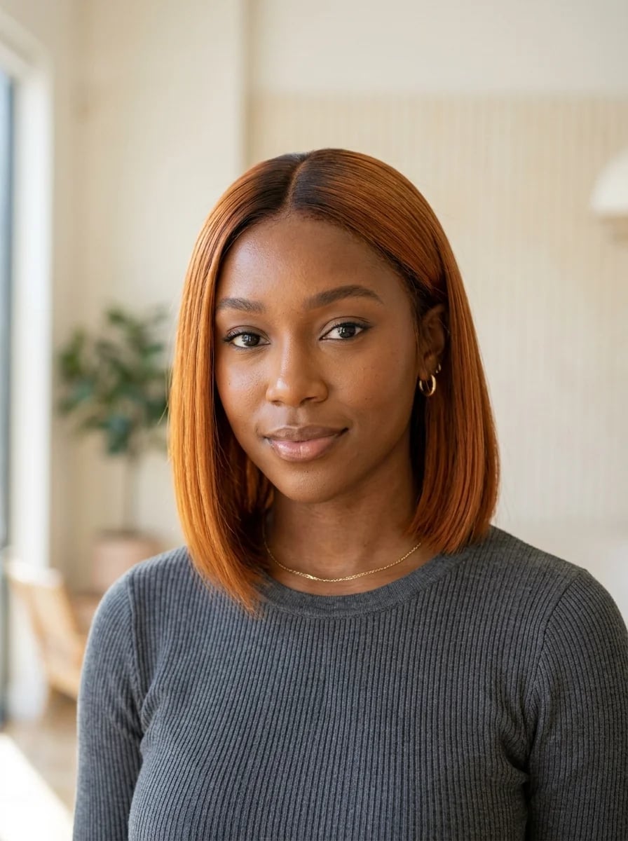 Collarbone Bob With Vibrant Ginger Highlights — Simple Ginger Highlights