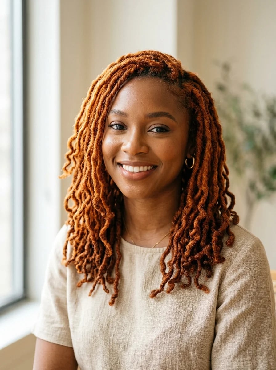 Shoulder Length Vibrant Ginger Locs — Simple Ginger Highlights