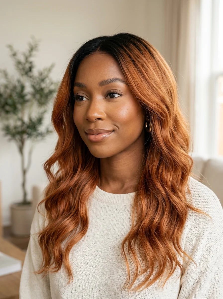 Shoulder Length Bright Ginger Locs, Coily — Simple Ginger Highlights