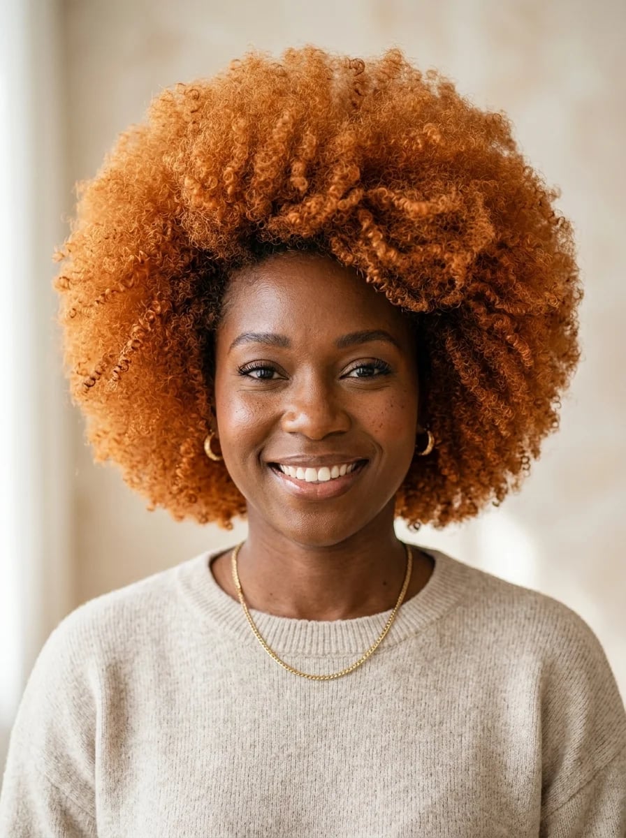 Mid-Back Curly Ginger With Subtle Highlights — Simple Ginger Highlights
