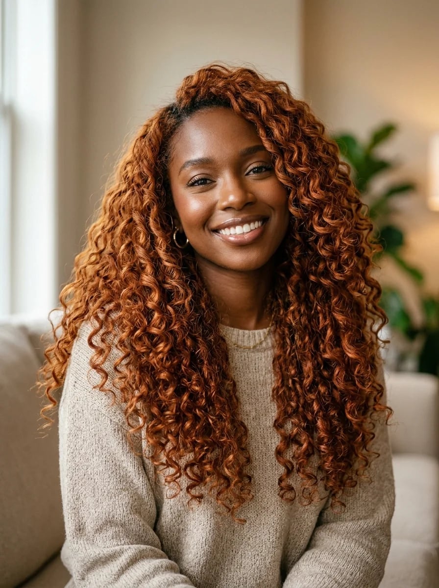 Mid-Back Curly Ginger With Subtle Highlights Air Dried — Simple Ginger Highlights