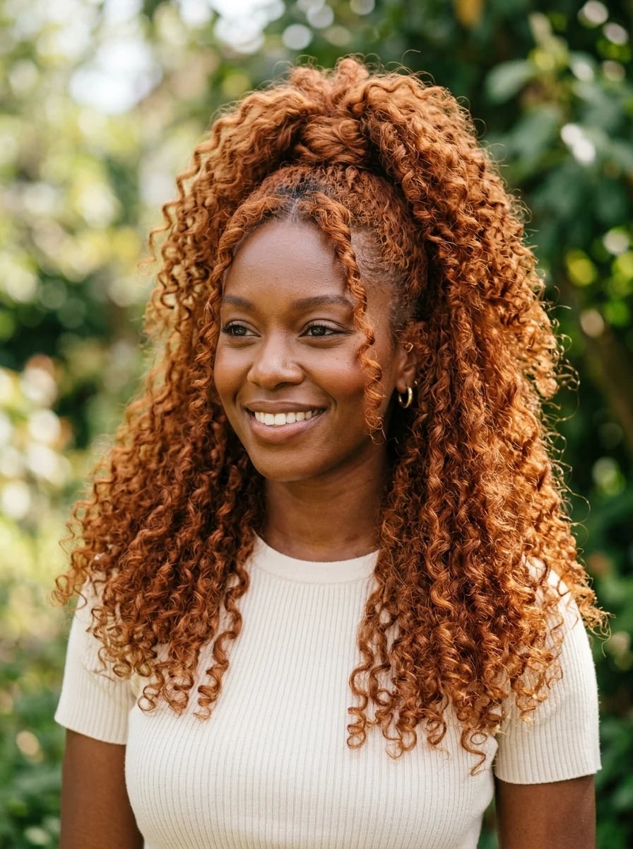 Mid-Back Coily Dark Base With Ginger Highlights — Simple Ginger Highlights