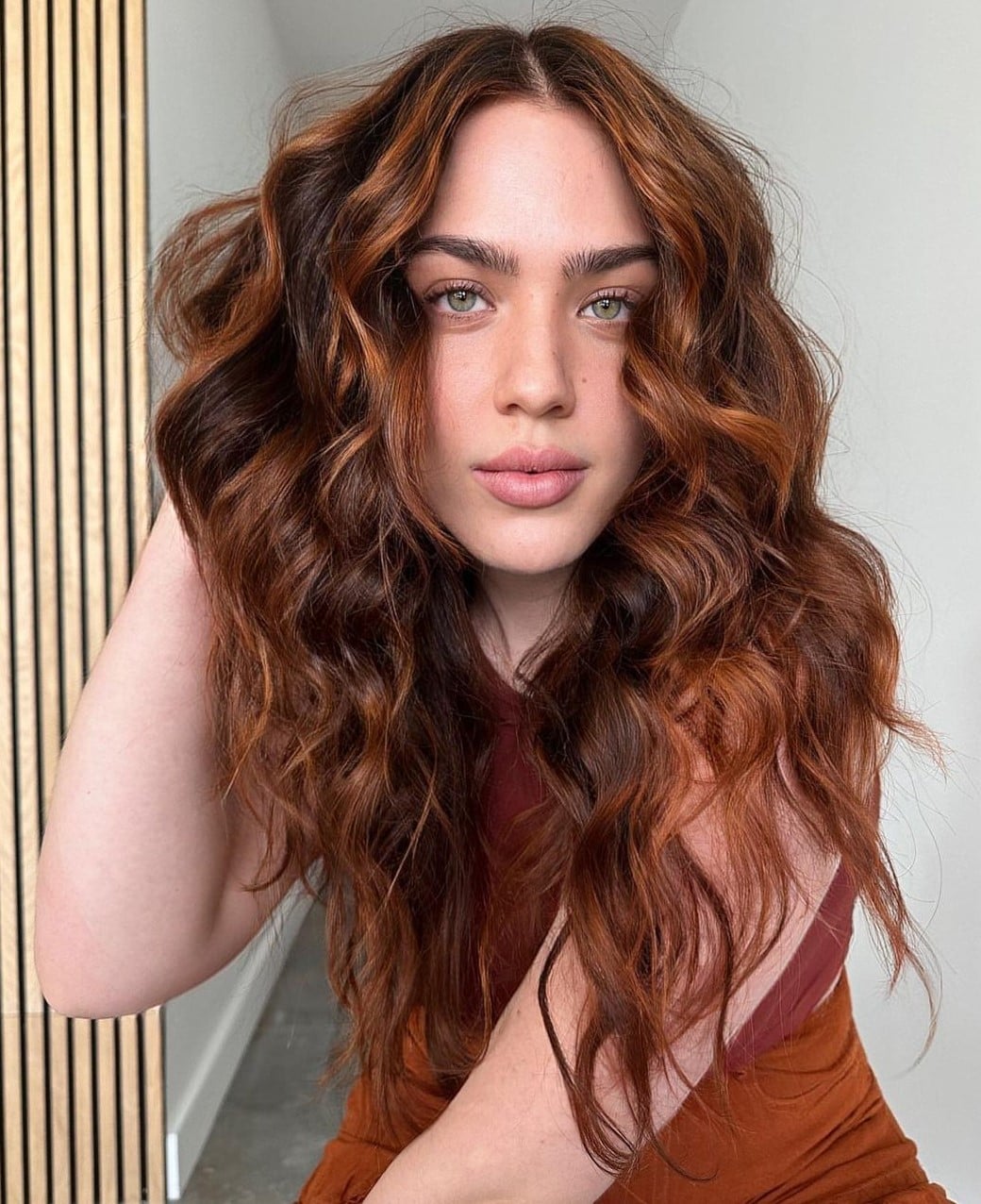 Long Dark Base With Ginger And Copper Highlights — Simple Ginger Highlights