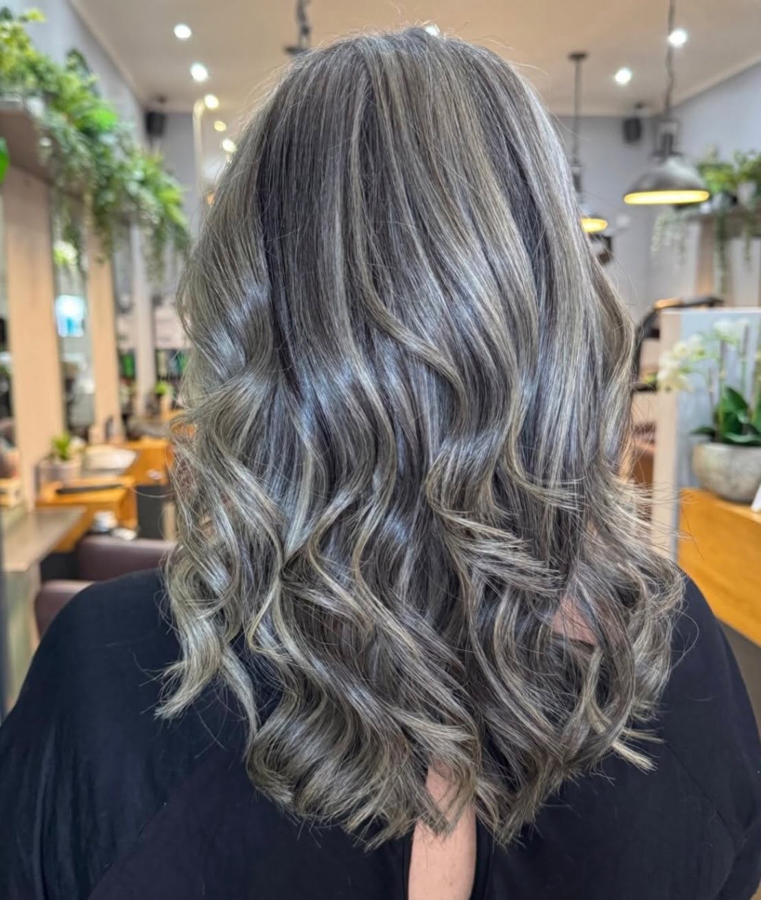 Mid-Back Curls With Gray Blend — Simple Gray Blending