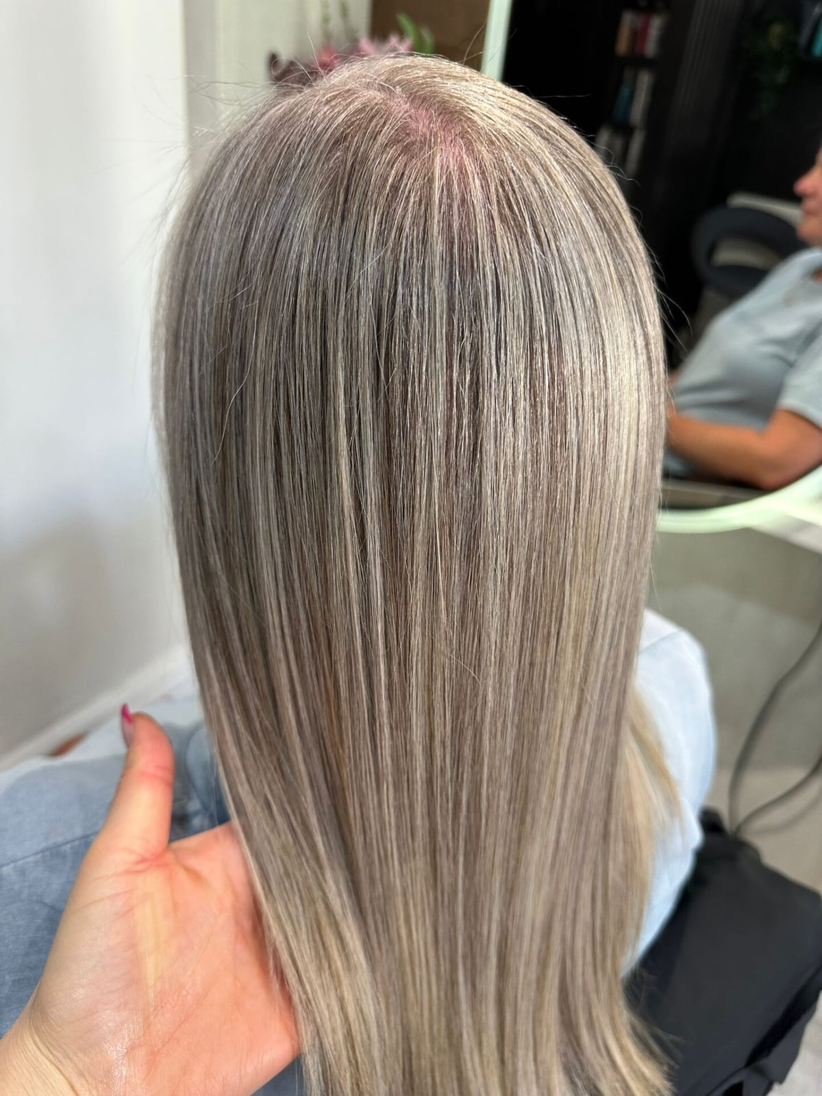 Smooth Chin Length Gray Bob — Simple Gray Blending