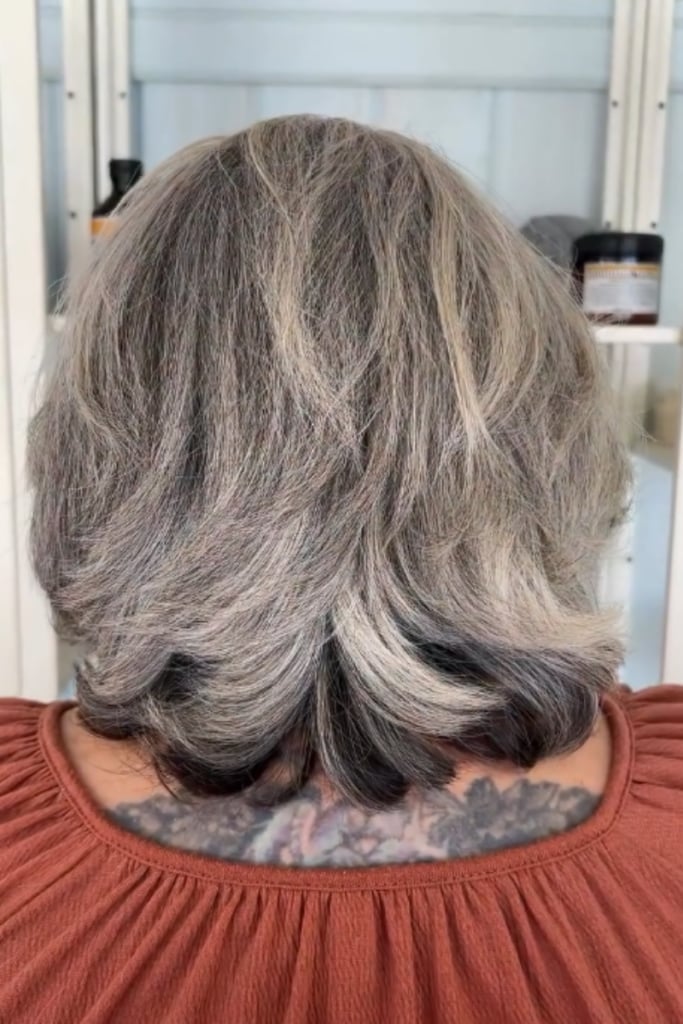 Collarbone Layers With Darker Gray Roots — Simple Gray Blending
