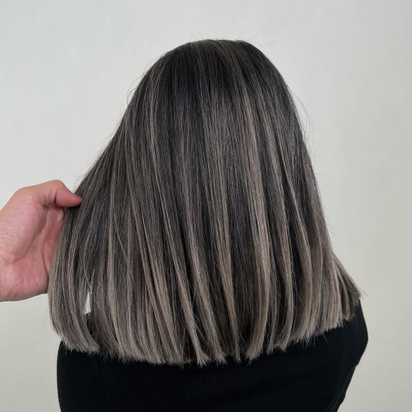 Collarbone Lob With Ash Gray Highlights — Simple Gray Highlights