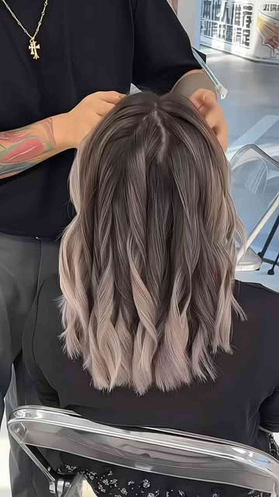Collarbone Lob With Ash Blonde Balayage — Simple Gray Highlights