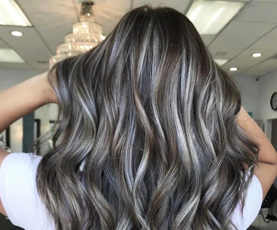 Mid-Back Dark Brown With Gray Highlights — Simple Gray Highlights