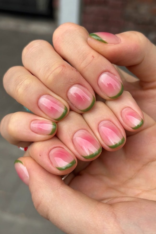 Olive Green French Tip Medium Almond Nails Aura Olive Green French Tip Medium Almond Nails Aura — Simple Green French Tip Nails