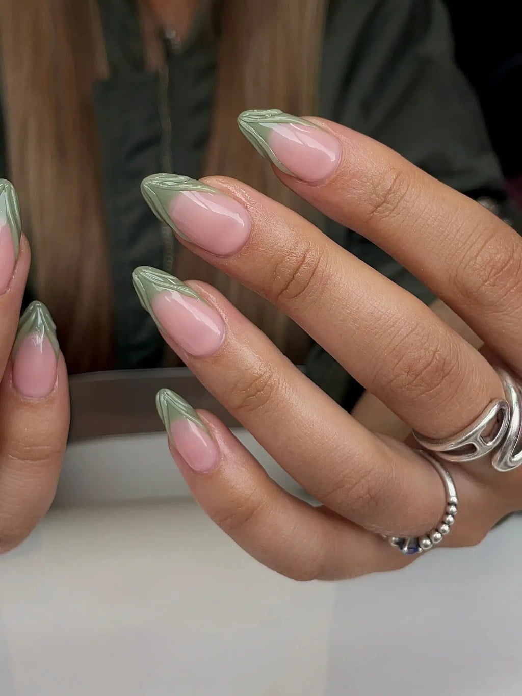 Vibrant Green French Tip Medium Almond Nails Vibrant Green French Tip Medium Almond Nails — Simple Green French Tip Nails