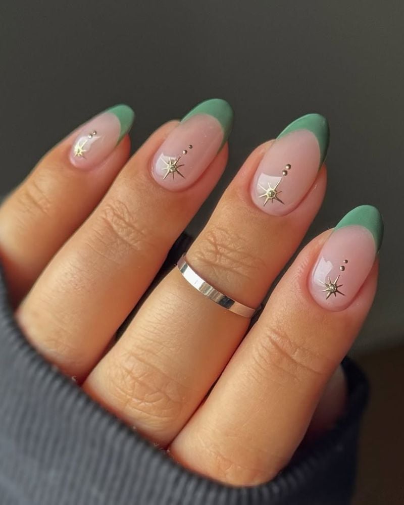Opaque Green French Tip Medium Almond Nails Gold Opaque Green French Tip Medium Almond Nails Gold — Simple Green French Tip Nails