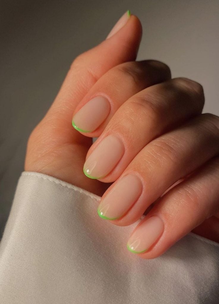 Vibrant Lime Green French Tip Short Oval Nails Vibrant Lime Green French Tip Short Oval Nails — Simple Green French Tip Nails