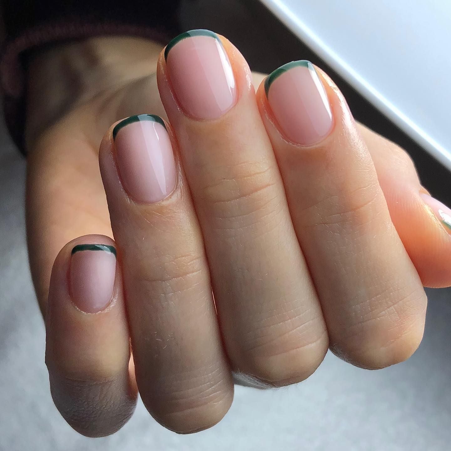 Thin Light Green French Tip Short Square Nails Thin Light Green French Tip Short Square Nails — Simple Green French Tip Nails